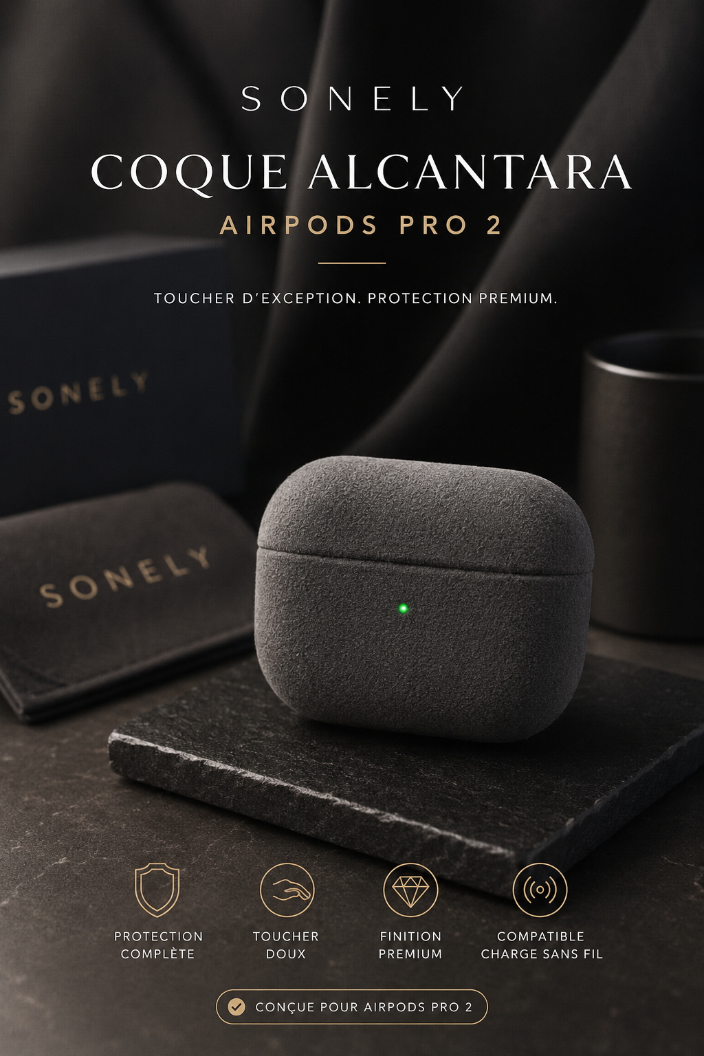 Coque Alcantara AirPods Pro 2 Sonely — Vue principale premium