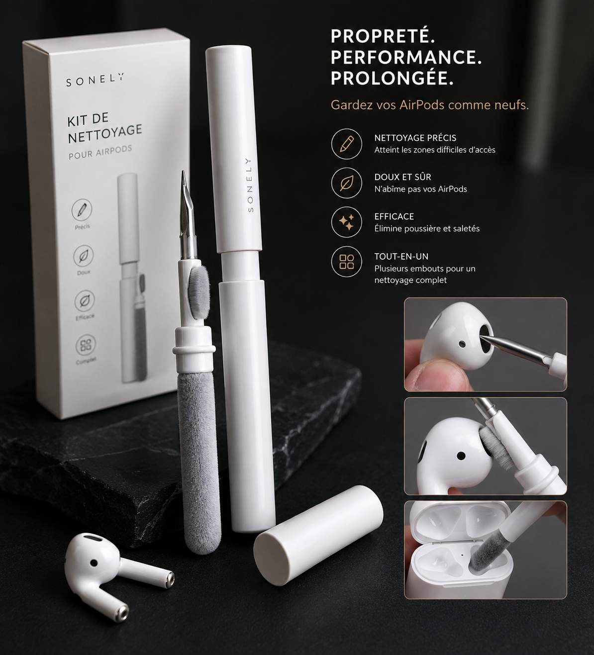 Kit de nettoyage AirPods Sonely – Propreté, Performance, Prolongée