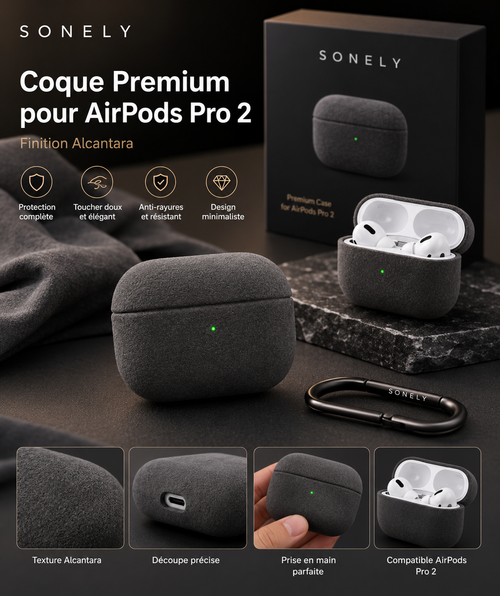 Coque Alcantara AirPods Pro 2 Sonely — Détails finition et compatibilité